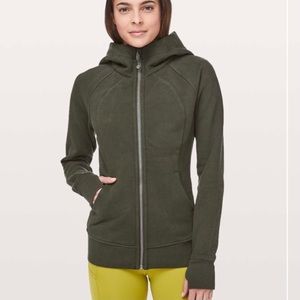 Lululemon Women's Army Green Scuba Fleece Full Zip Up Hooded Jacket, Size 4